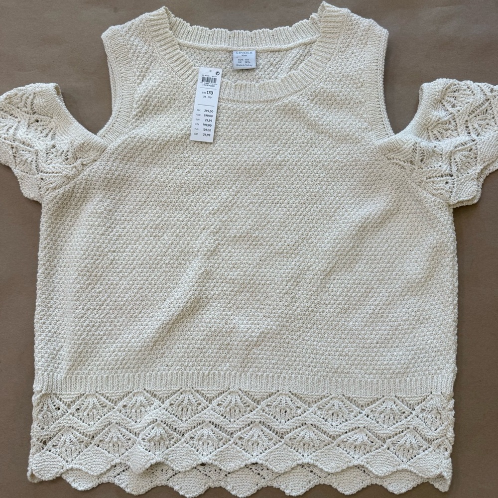 Cream Knit Cold Shoulder Top by Linder